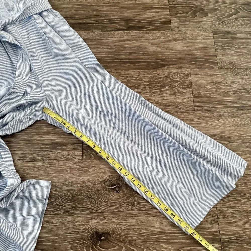 J. Crew Stripe Linen Tie Waist Jumpsuit